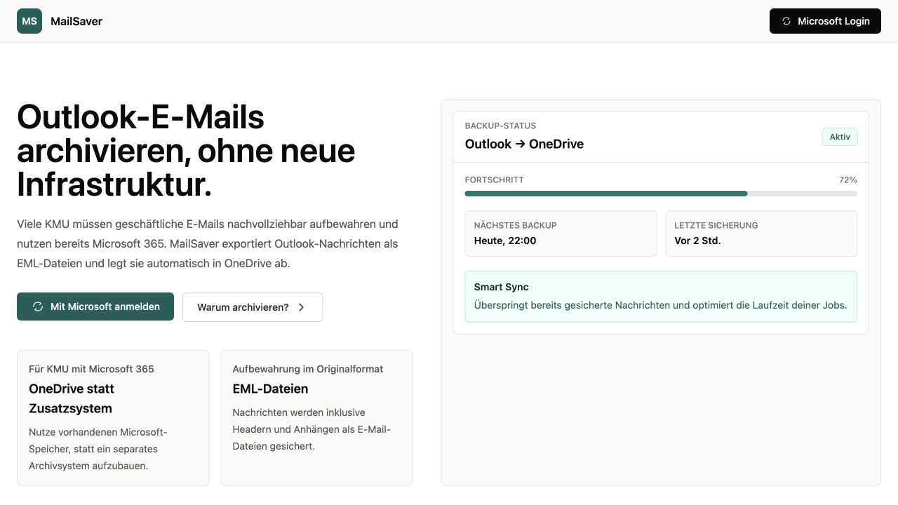 Startseite von MailSaver